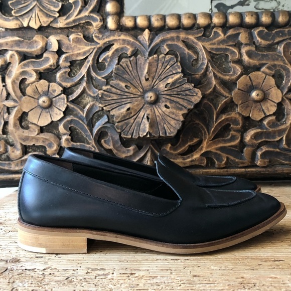EVERLANE The Modern Loafer Flats Black Matte Leather RARE White Heel Stripe Sz 7 - Picture 5 of 16